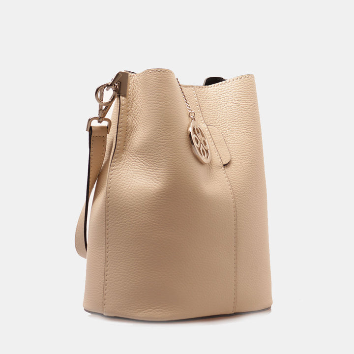 Borsa Secchiello con Tracolla VIAVERDI in Pelle Avorio Made in Italy linea Capalbio