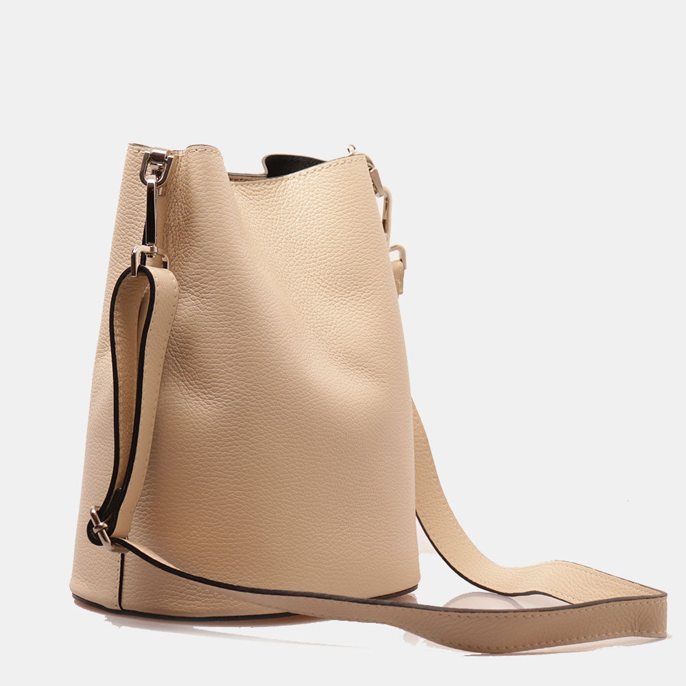 Borsa Secchiello con Tracolla VIAVERDI in Pelle Avorio Made in Italy linea Capalbio