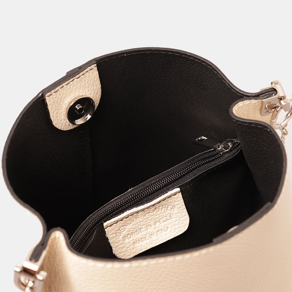 Borsa Secchiello con Tracolla VIAVERDI in Pelle Avorio Made in Italy linea Capalbio