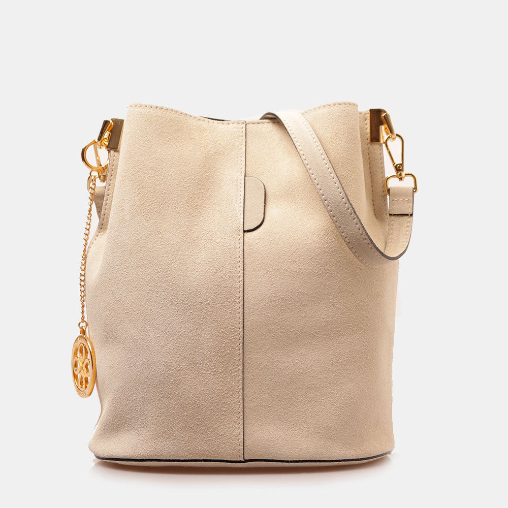 Borsa Secchiello con Tracolla VIAVERDI in Camoscio Avorio Made in Italy linea Capalbio