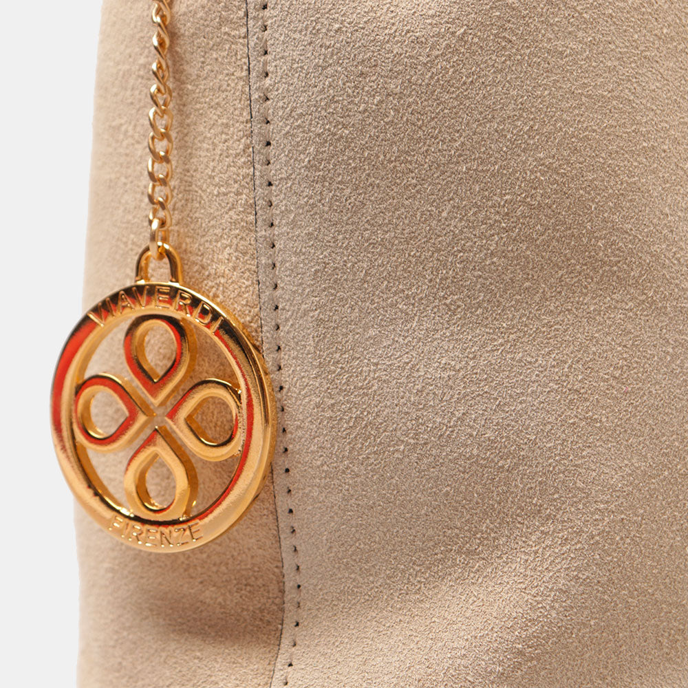 Borsa Secchiello con Tracolla VIAVERDI in Camoscio Avorio Made in Italy linea Capalbio