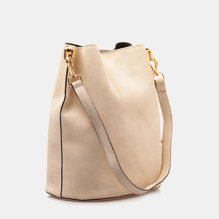 Borsa Secchiello con Tracolla VIAVERDI in Camoscio Avorio Made in Italy linea Capalbio