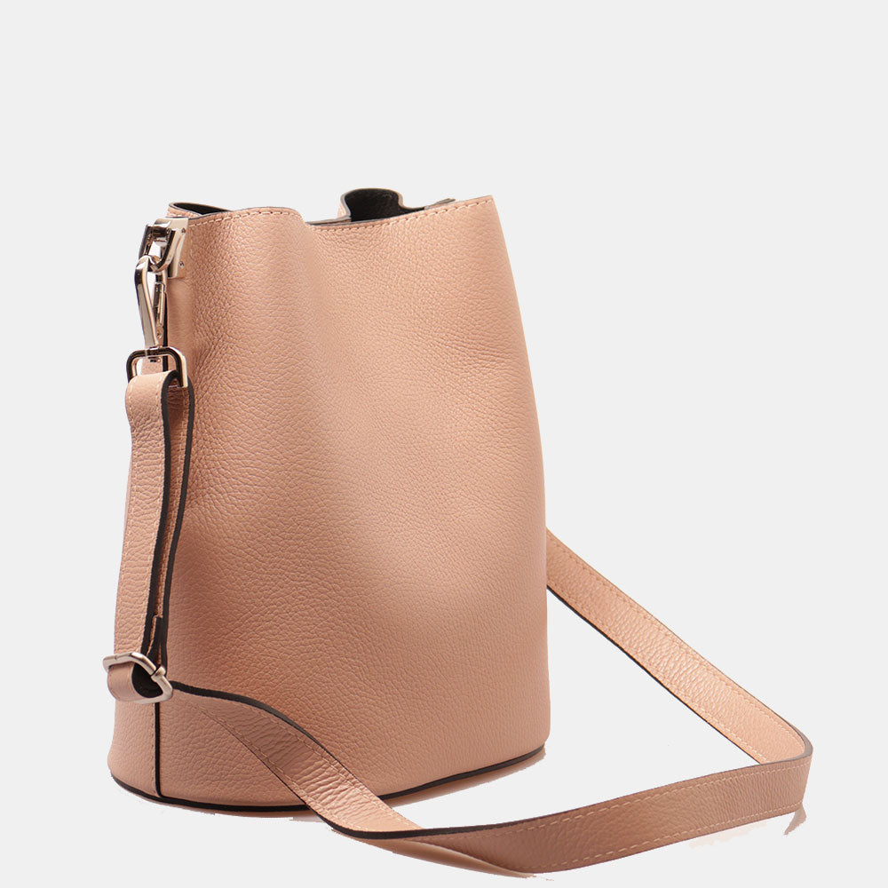 Borsa Secchiello con Tracolla VIAVERDI in Pelle Cipria Made in Italy linea Capalbio