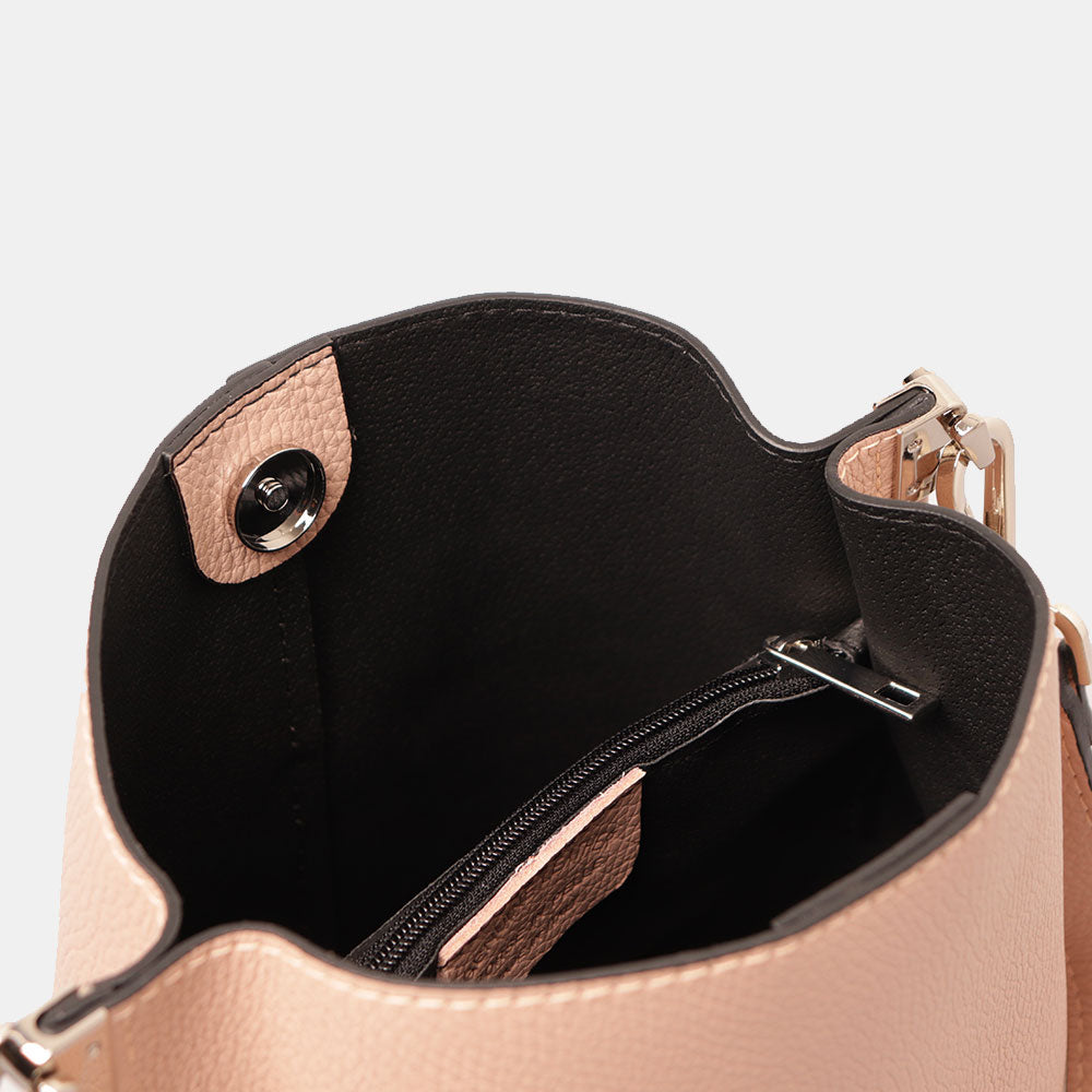 Borsa Secchiello con Tracolla VIAVERDI in Pelle Cipria Made in Italy linea Capalbio