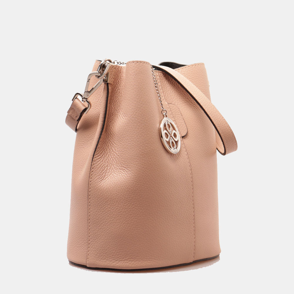 Borsa Secchiello con Tracolla VIAVERDI in Pelle Cipria Made in Italy linea Capalbio