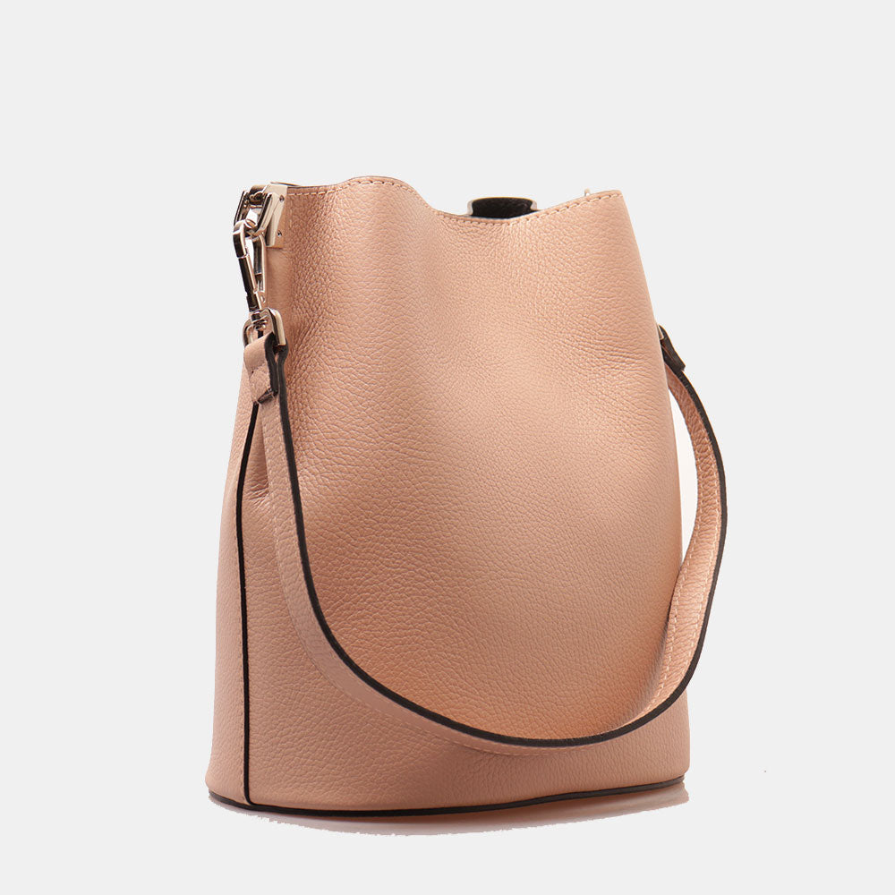 Borsa Secchiello con Tracolla VIAVERDI in Pelle Cipria Made in Italy linea Capalbio