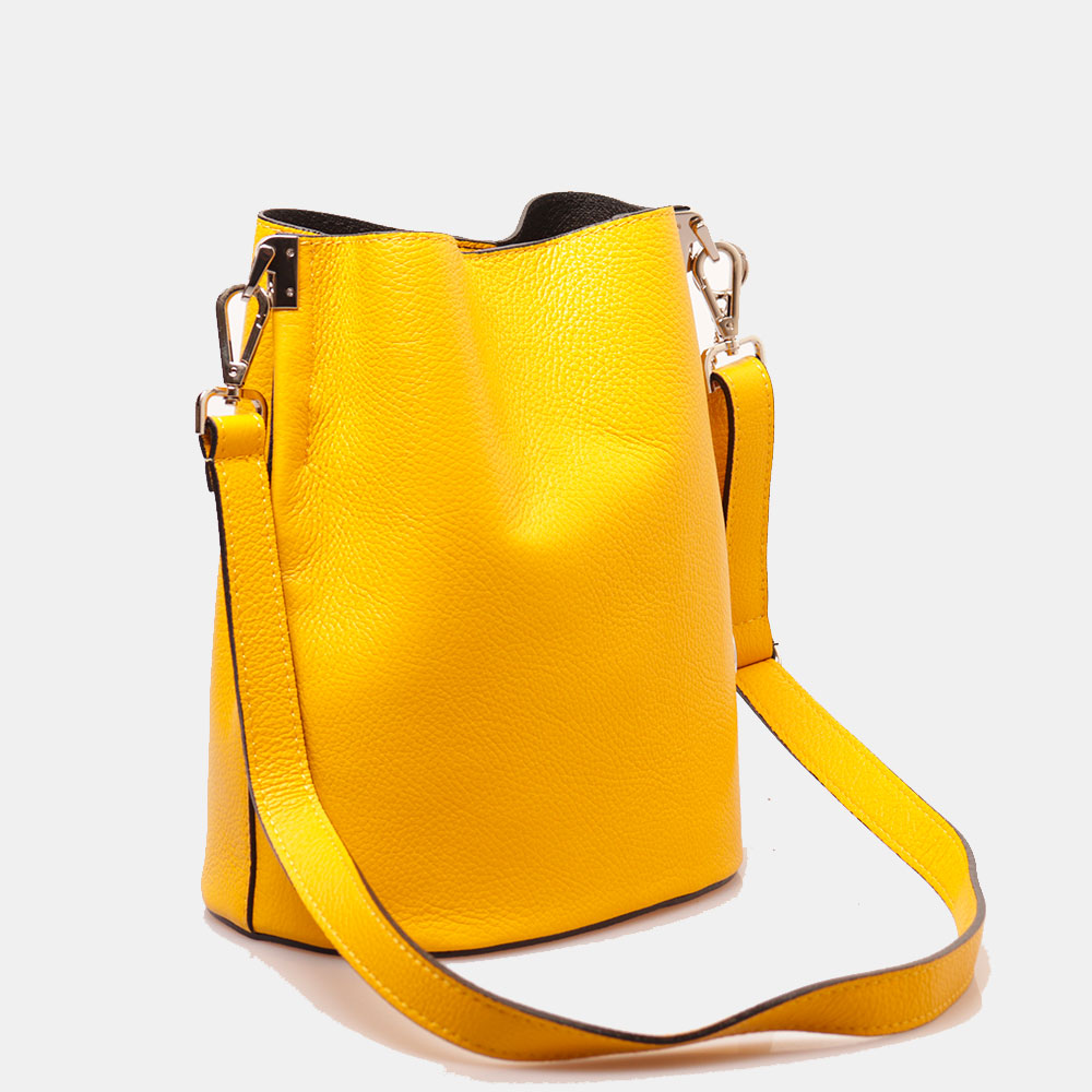 Borsa Secchiello con Tracolla VIAVERDI in Pelle Gialla Made in Italy linea Capalbio