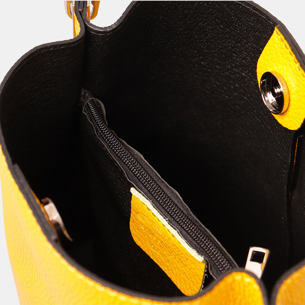 Borsa Secchiello con Tracolla VIAVERDI in Pelle Gialla Made in Italy linea Capalbio