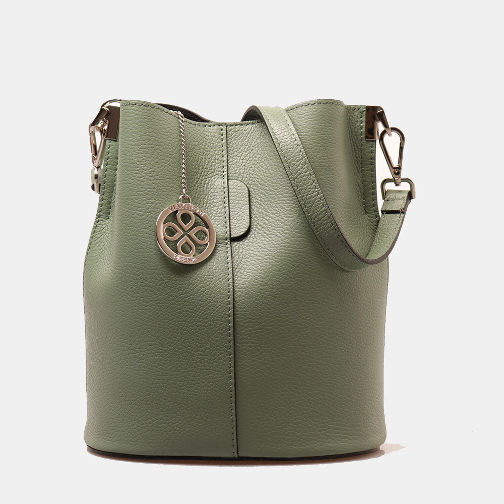 Borsa Secchiello con Tracolla VIAVERDI in Pelle Verde Menta Made in Italy linea Capalbio