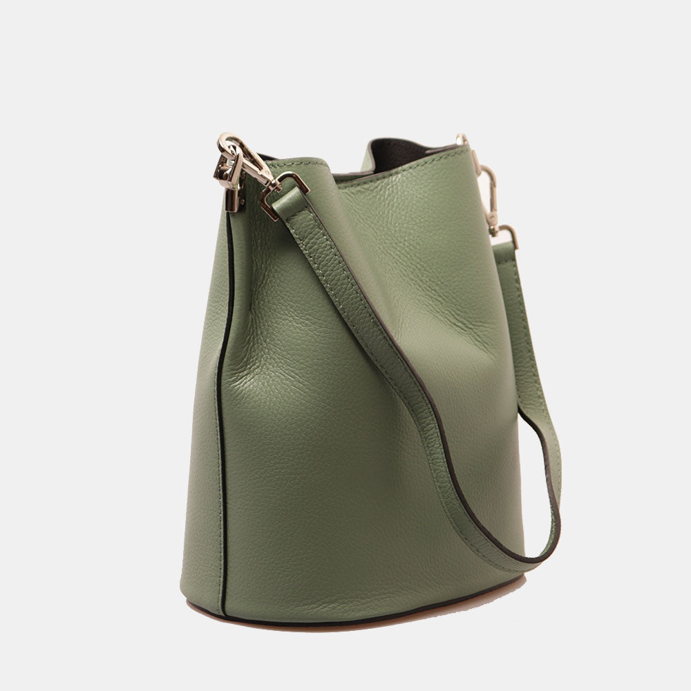 Borsa Secchiello con Tracolla VIAVERDI in Pelle Verde Menta Made in Italy linea Capalbio