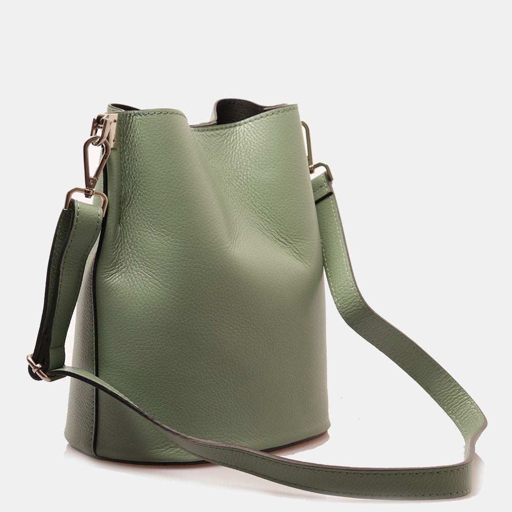 Borsa Secchiello con Tracolla VIAVERDI in Pelle Verde Menta Made in Italy linea Capalbio