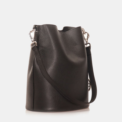 Bucket Bag with Shoulder Strap VIAVERDI in Black Leather Made in Italy Capalbio line