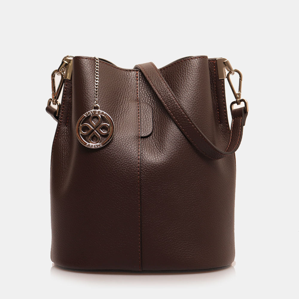 Borsa Secchiello con Tracolla VIAVERDI in Pelle Testa di Moro Made in Italy linea Capalbio