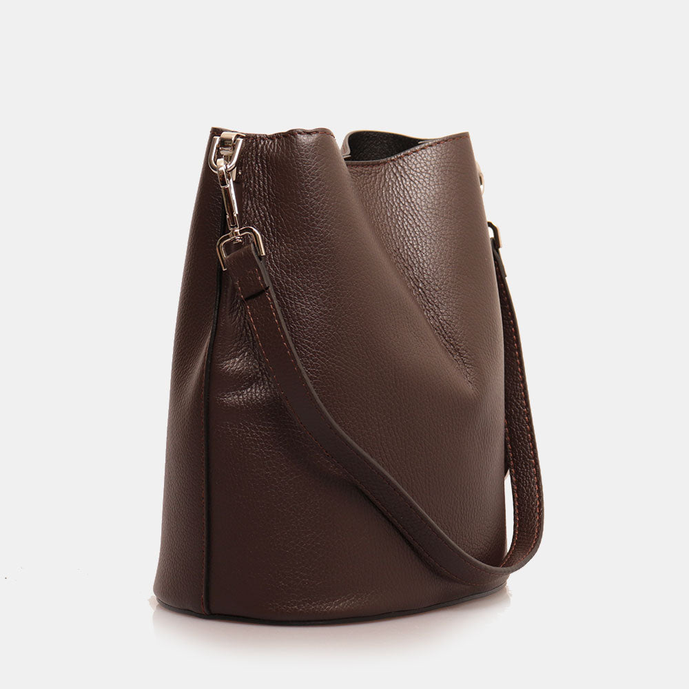 Borsa Secchiello con Tracolla VIAVERDI in Pelle Testa di Moro Made in Italy linea Capalbio