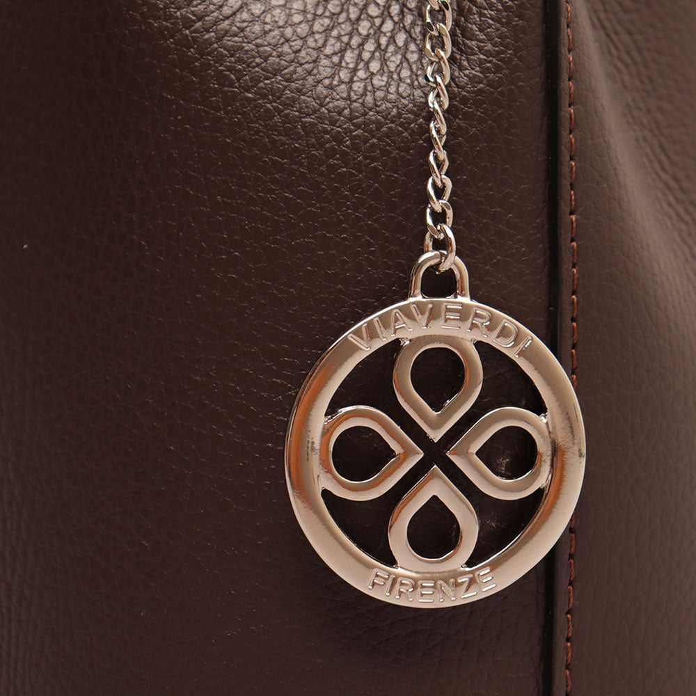 Borsa Secchiello con Tracolla VIAVERDI in Pelle Testa di Moro Made in Italy linea Capalbio