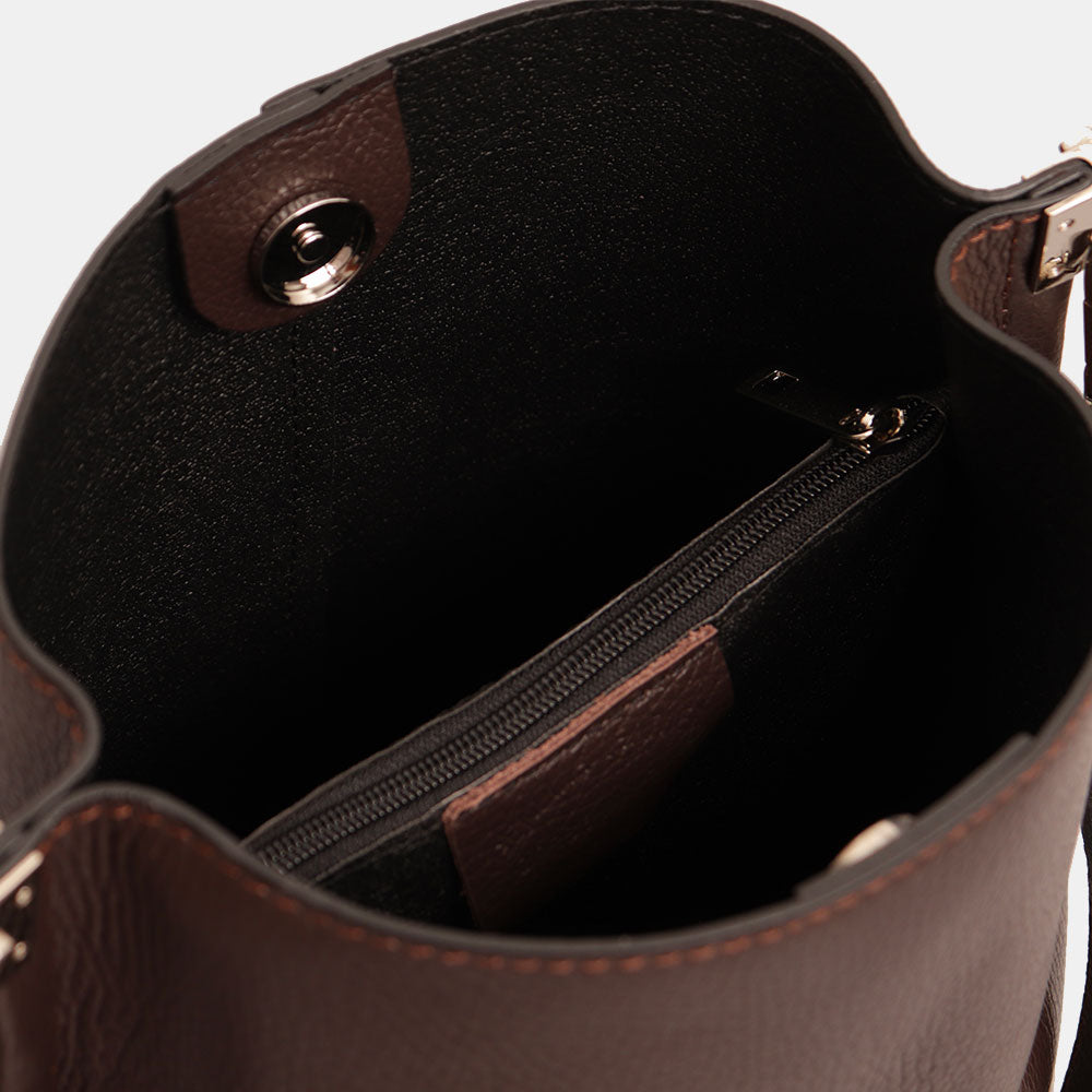 Borsa Secchiello con Tracolla VIAVERDI in Pelle Testa di Moro Made in Italy linea Capalbio