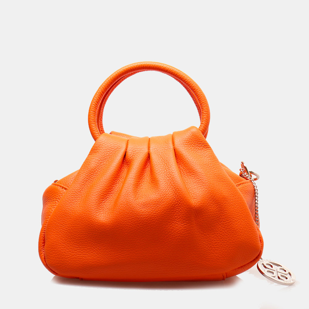 Borsa a Mano con Tracolla VIAVERDI in Pelle Arancio Made in Italy linea Barga