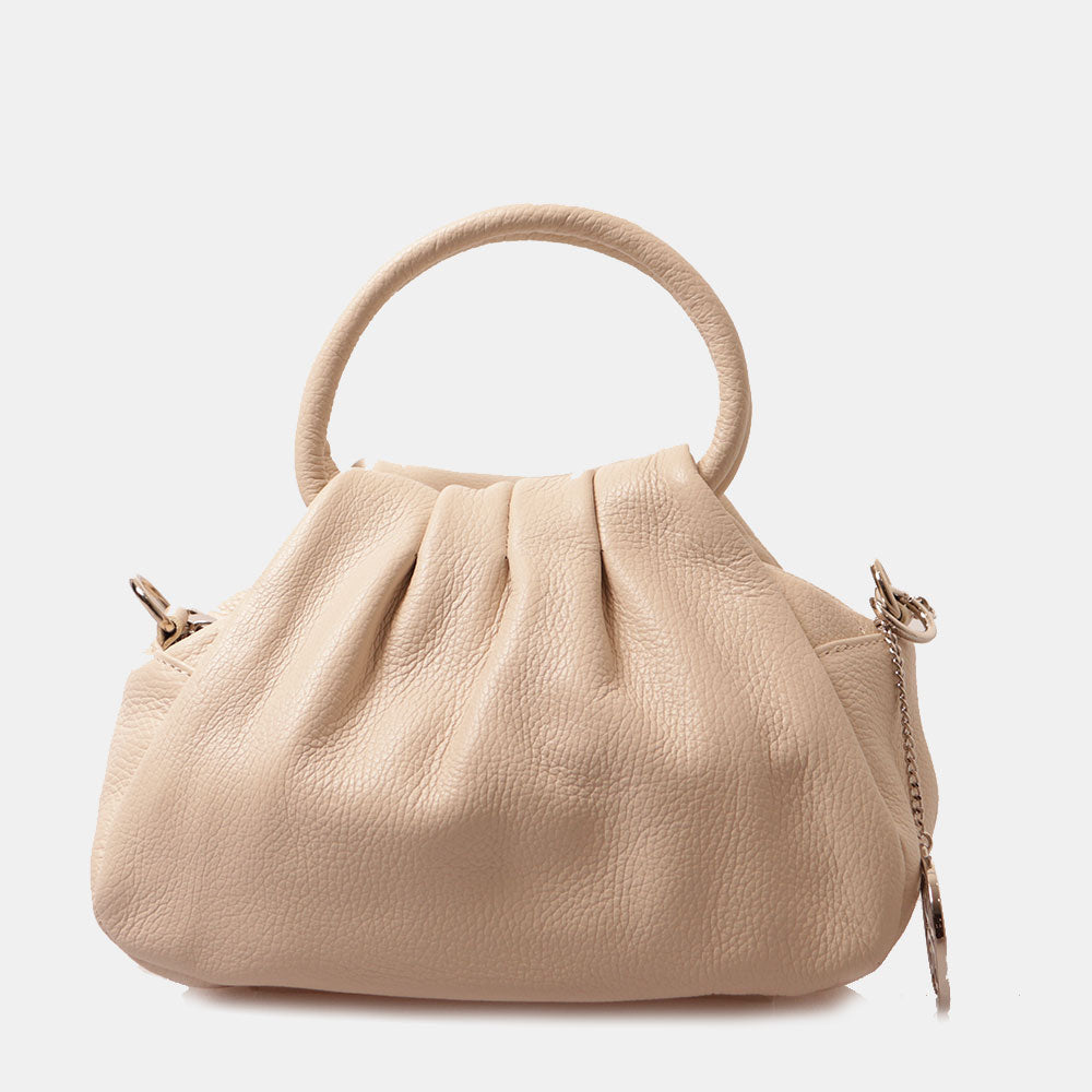 Borsa a Mano con Tracolla VIAVERDI in Pelle Beige Made in Italy linea Barga