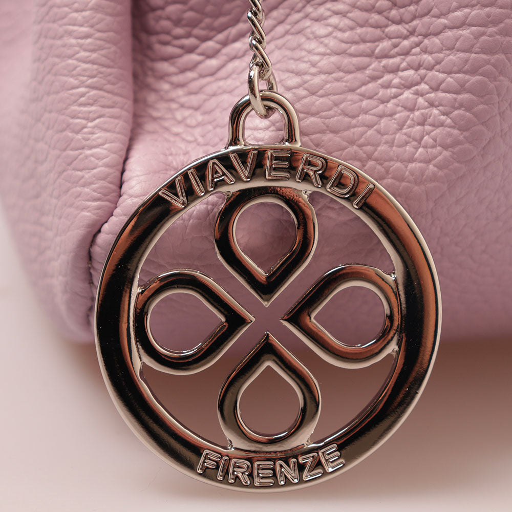 Borsa a Mano con Tracolla VIAVERDI in Pelle Lilla Made in Italy linea Barga