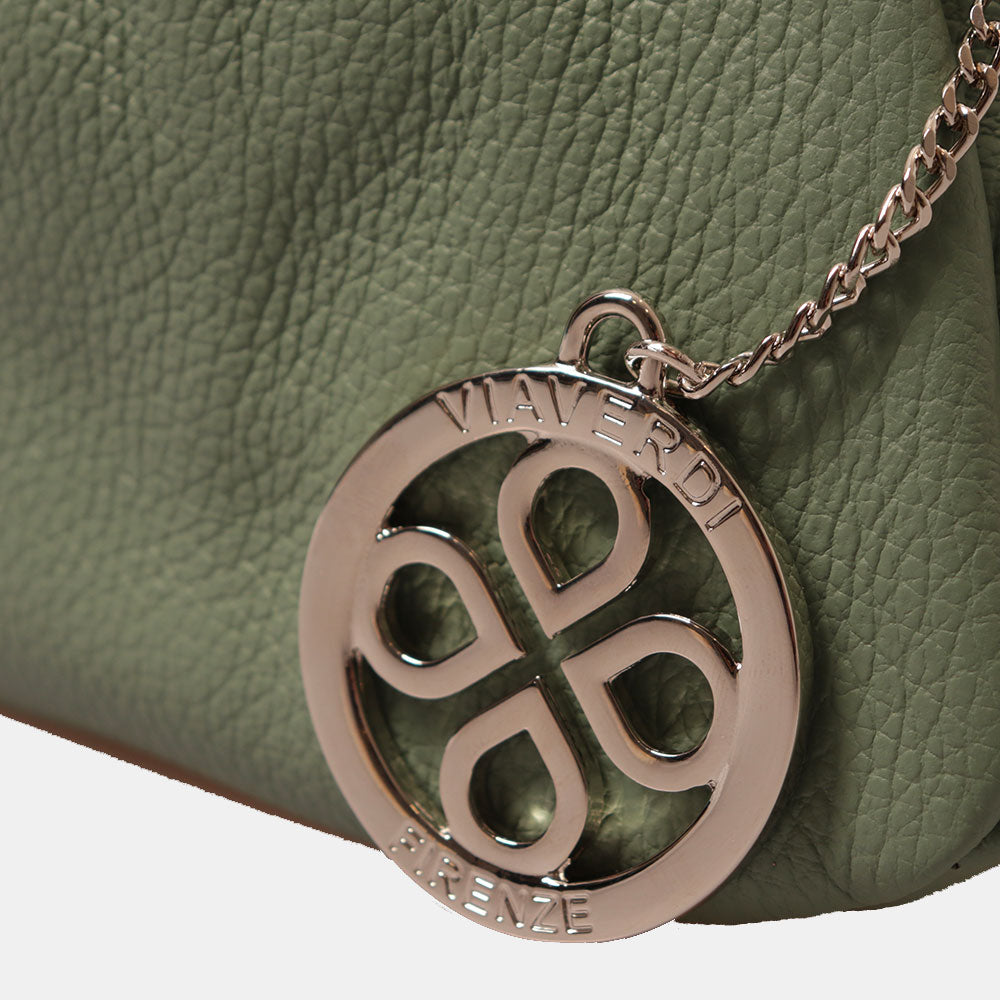 Borsa a Mano con Tracolla VIAVERDI in Pelle Verde Menta Made in Italy linea Barga