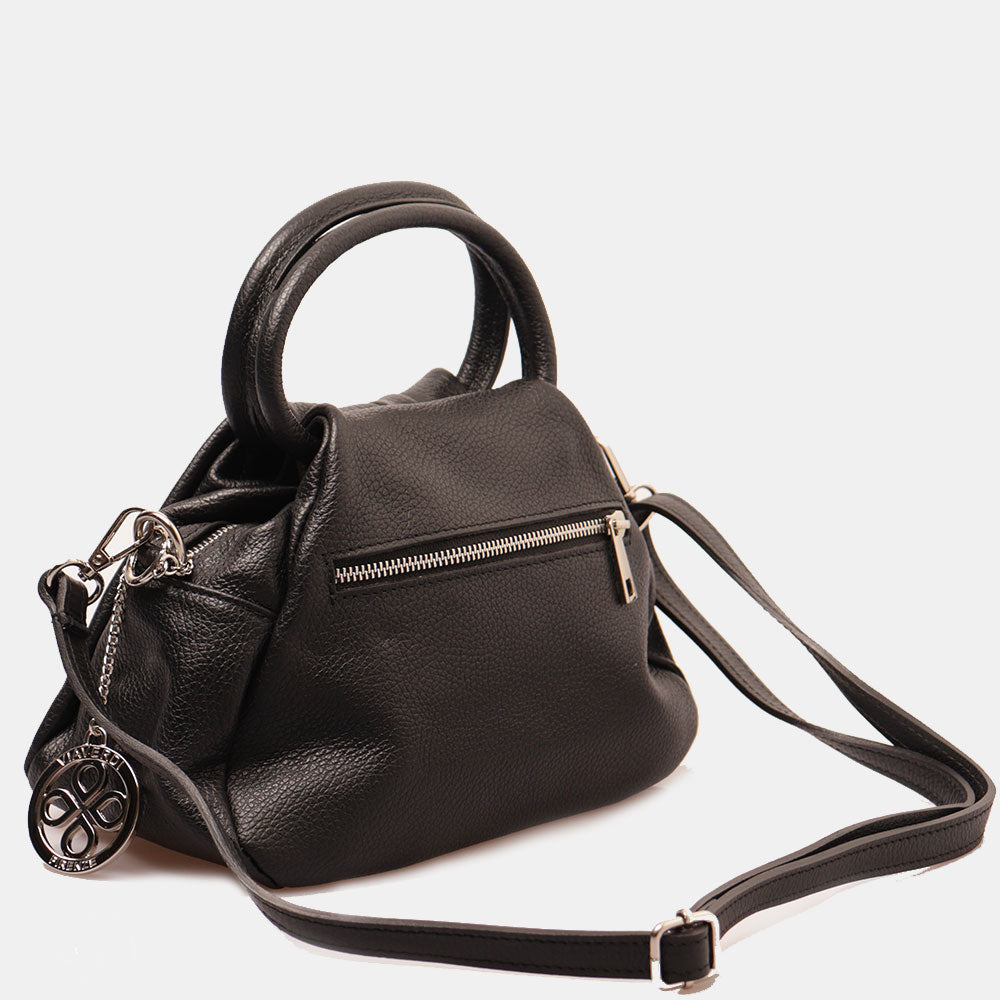 Borsa a Mano con Tracolla VIAVERDI in Pelle Nera Made in Italy linea Barga