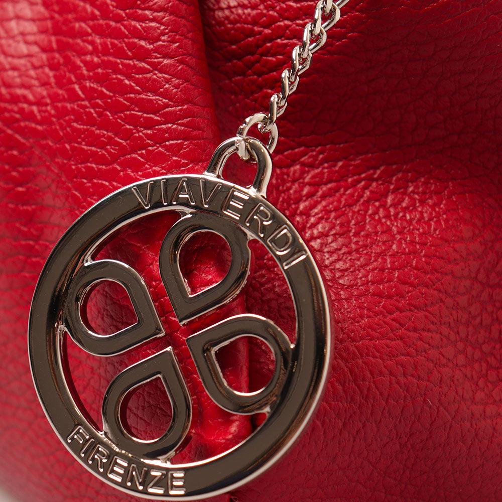 Borsa a Mano con Tracolla VIAVERDI in Pelle Rossa Made in Italy linea Barga