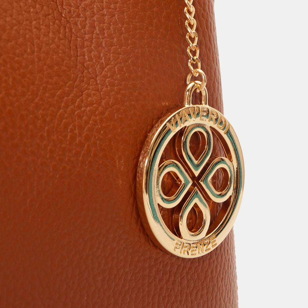 Borsa a Mano VIAVERDI in Pelle color Cuoio Made in Italy