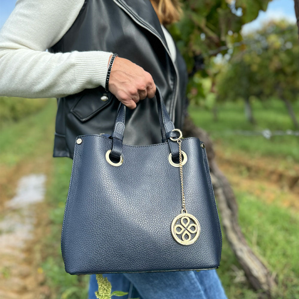 Borsa a Mano VIAVERDI in Pelle Blu Made in Italy