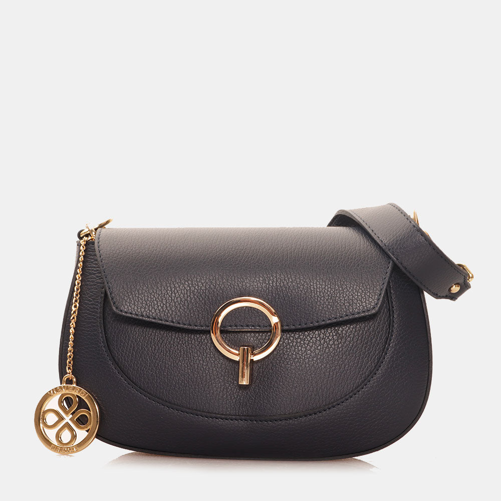 Borsa a Spalla con Tracolla VIAVERDI in Pelle Blu Made in Italy linea Montalcino