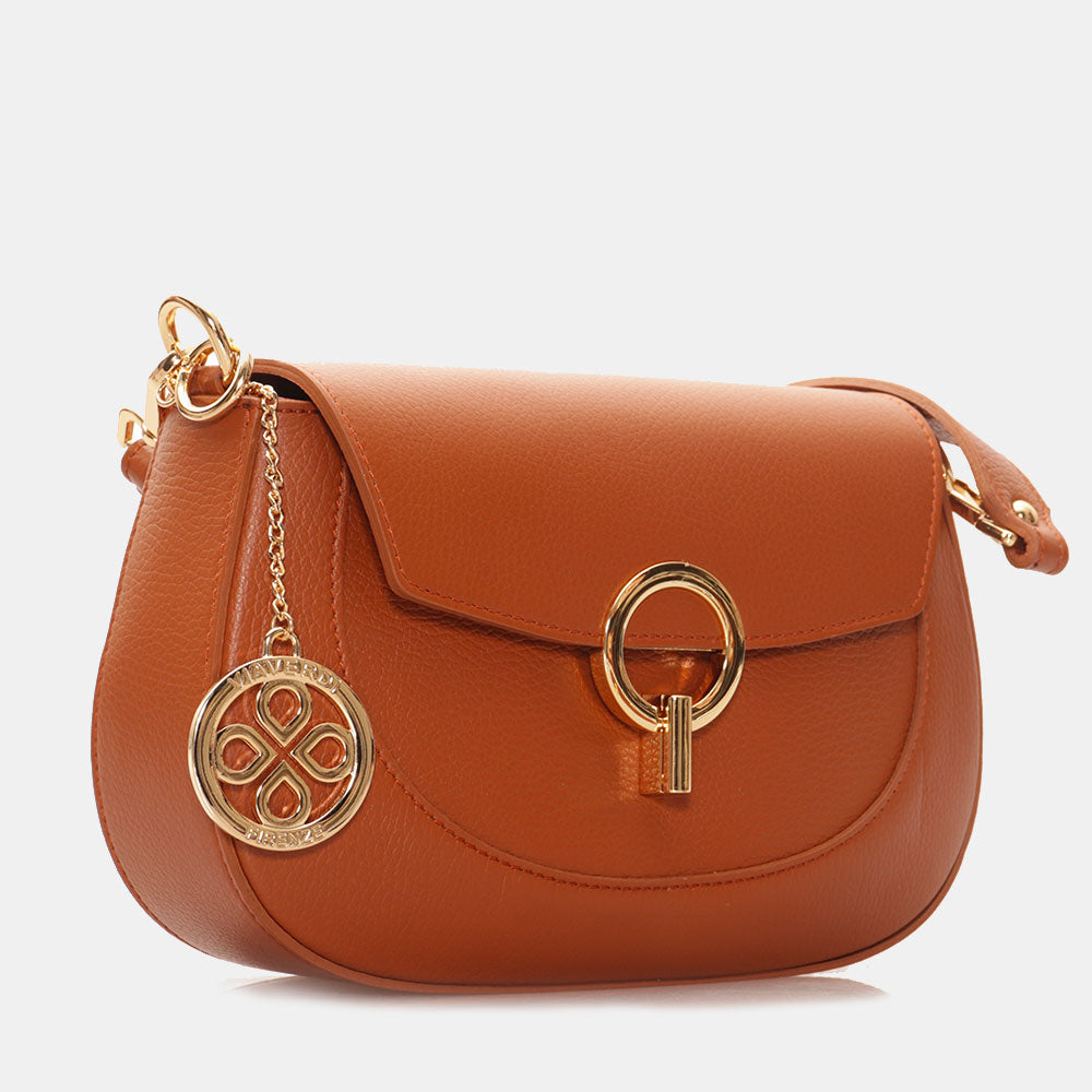 Borsa a Spalla con Tracolla VIAVERDI in Pelle Color Cuoio Made in Italy linea Montalcino