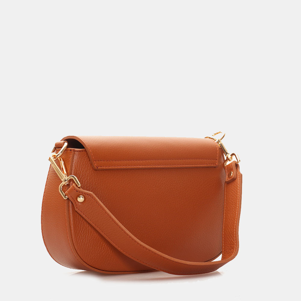 Borsa a Spalla con Tracolla VIAVERDI in Pelle Color Cuoio Made in Italy linea Montalcino