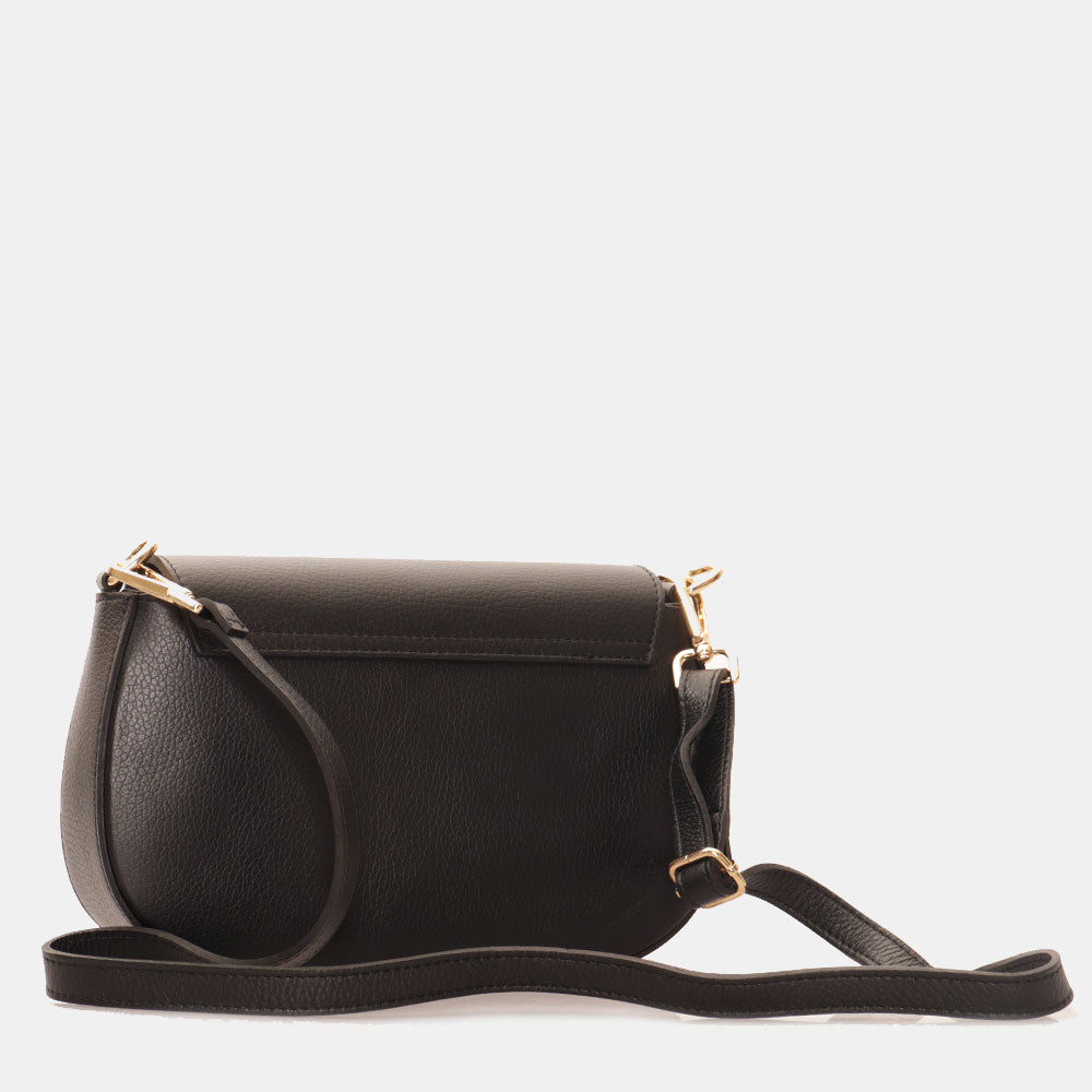 Borsa a Spalla con Tracolla VIAVERDI in Pelle Nera Made in Italy linea Montalcino