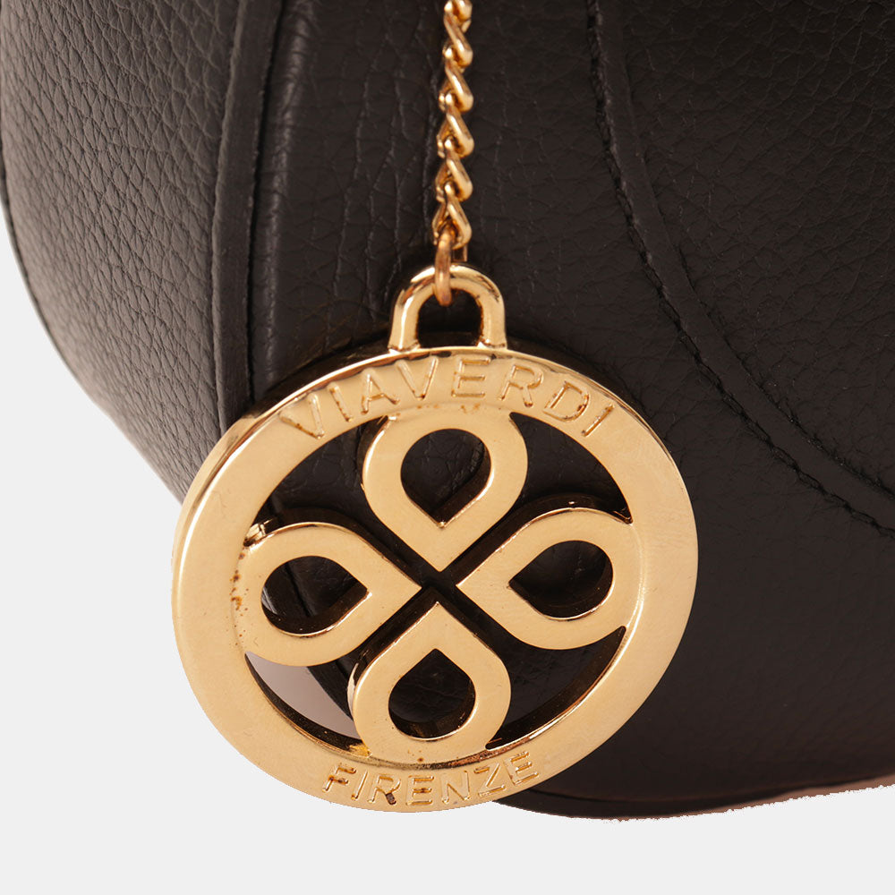 Borsa a Spalla con Tracolla VIAVERDI in Pelle Nera Made in Italy linea Montalcino