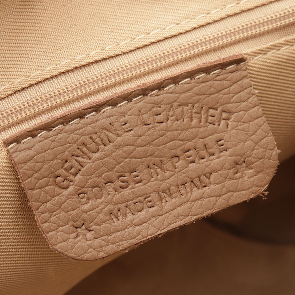 Taupe Leather Shoulder Bag with Shoulder Strap by VIAVERDI, Made in Italy, Montalcino line.