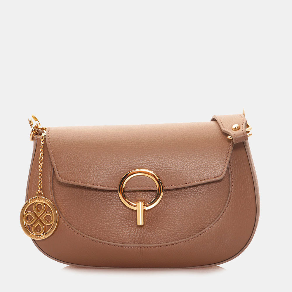 Borsa a Spalla con Tracolla VIAVERDI in Pelle Taupe Made in Italy linea Montalcino