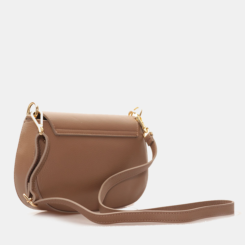 Taupe Leather Shoulder Bag with Shoulder Strap by VIAVERDI, Made in Italy, Montalcino line.