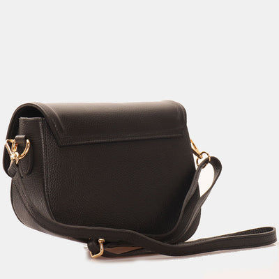 VIAVERDI Shoulder Bag with Strap in Black Leather Made in Italy San Gimignano line