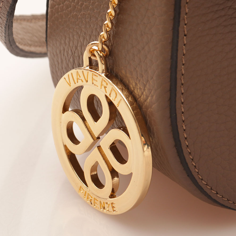 VIAVERDI Shoulder Bag in Taupe Leather, Made in Italy, San Gimignano line.