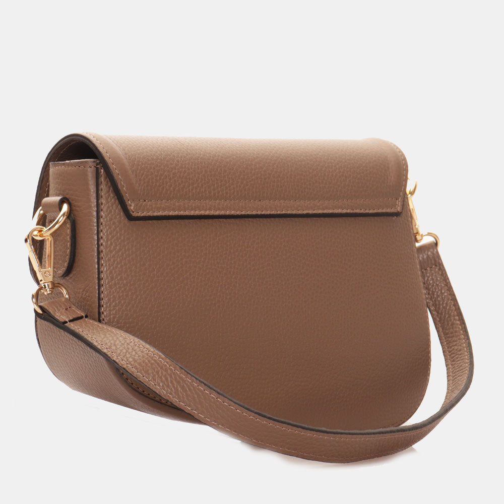VIAVERDI Shoulder Bag in Taupe Leather, Made in Italy, San Gimignano line.