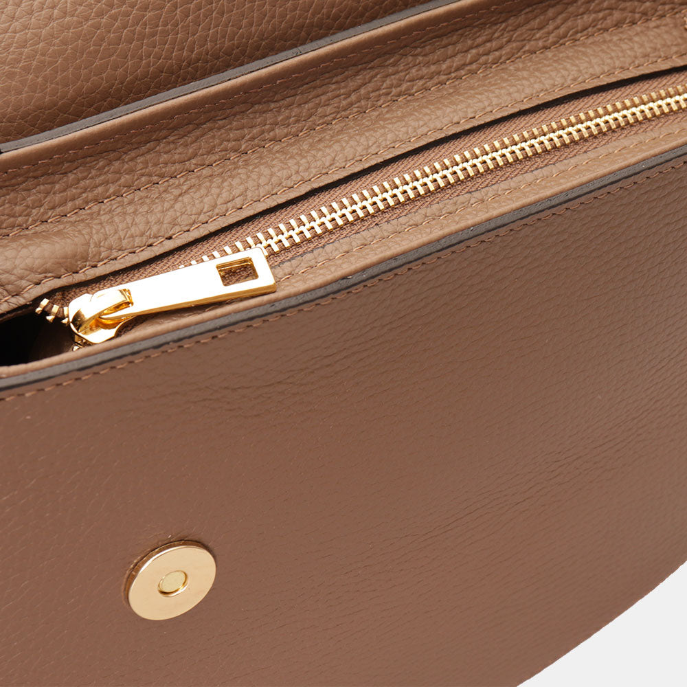 VIAVERDI Shoulder Bag in Taupe Leather, Made in Italy, San Gimignano line.