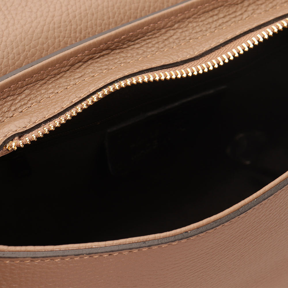 VIAVERDI Shoulder Bag in Taupe Leather, Made in Italy, San Gimignano line.