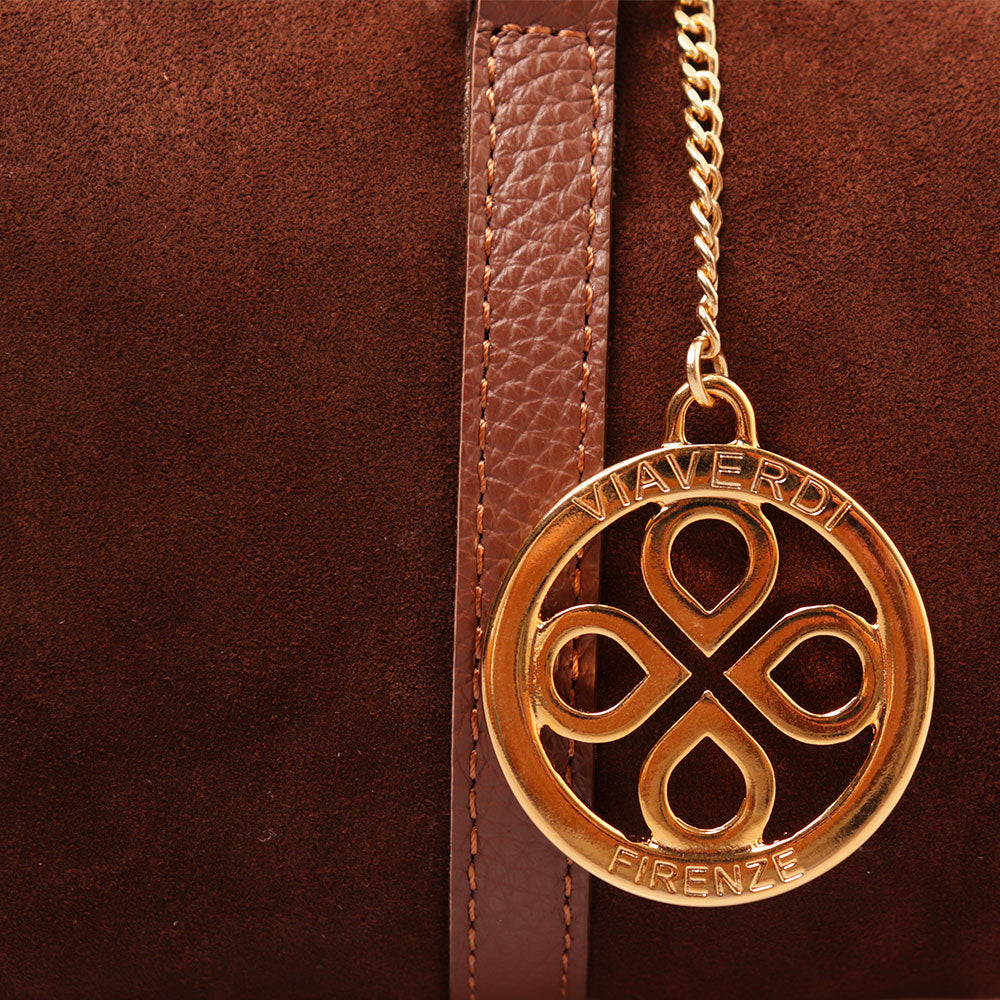 Borsa Bauletto a Mano con Tracolla VIAVERDI in Camoscio Marrone Made in Italy linea Barga