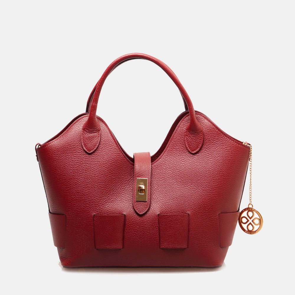 Borsa Donna a Mano con Tracolla VIAVERDI in Pelle Bordeaux Made in Italy linea Artimino
