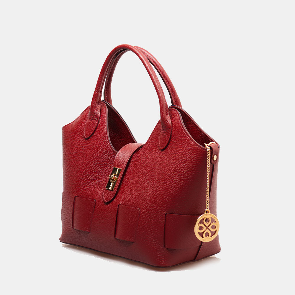 Borsa Donna a Mano con Tracolla VIAVERDI in Pelle Bordeaux Made in Italy linea Artimino