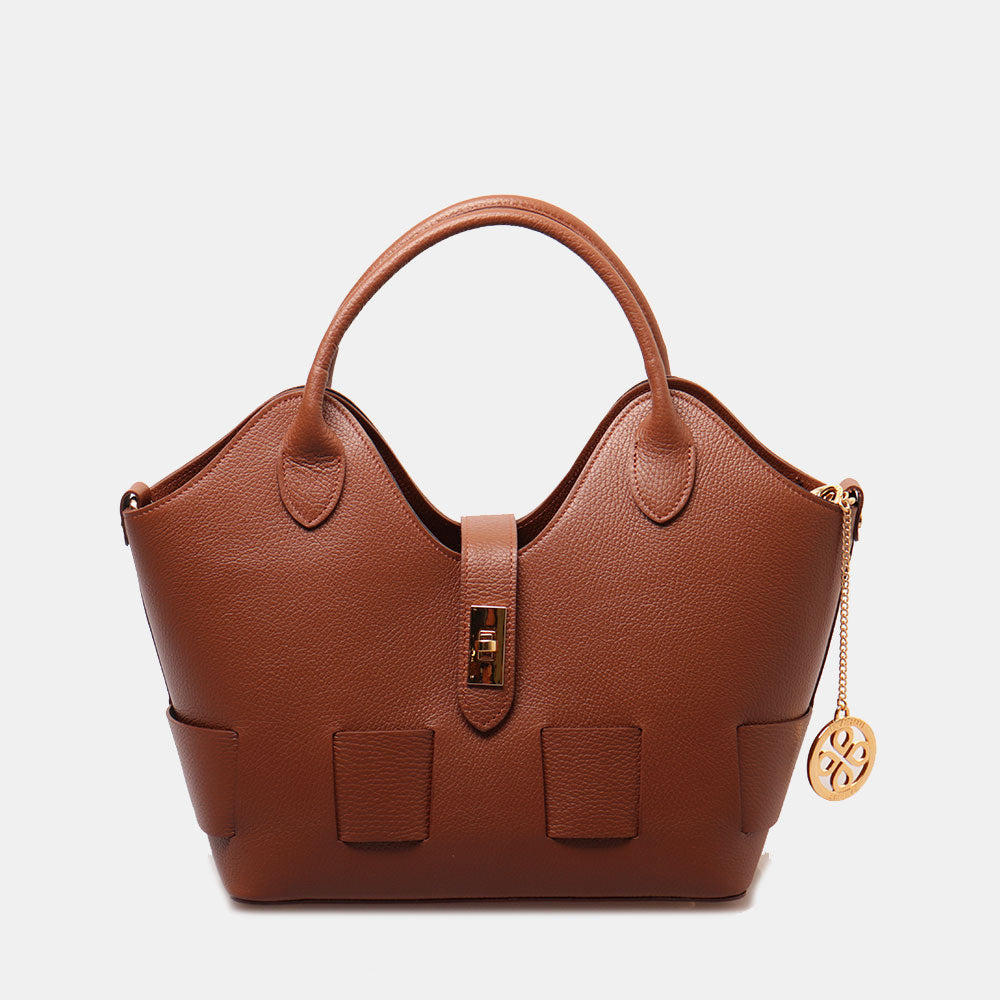 Borsa Donna a Mano con Tracolla VIAVERDI in Pelle Marrone Made in Italy linea Artimino