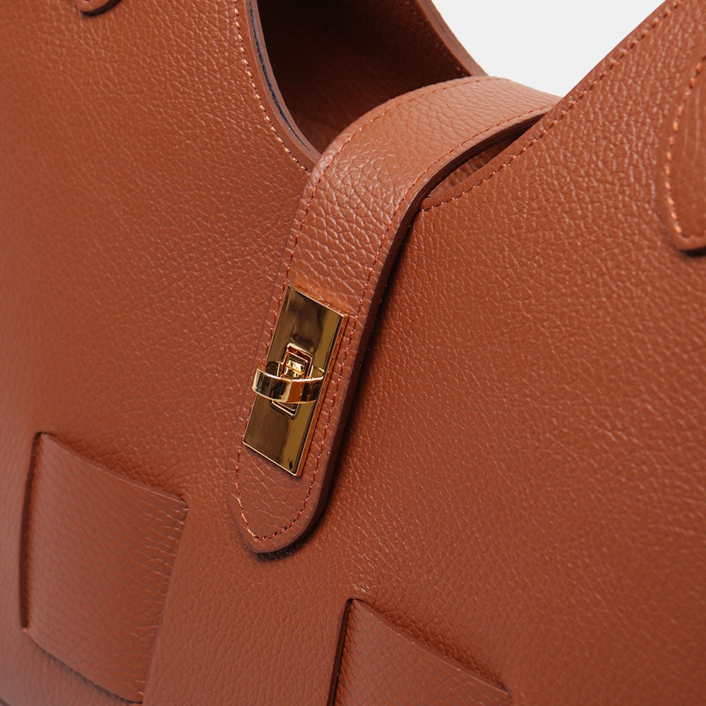 Borsa Donna a Mano con Tracolla VIAVERDI in Pelle Marrone Made in Italy linea Artimino