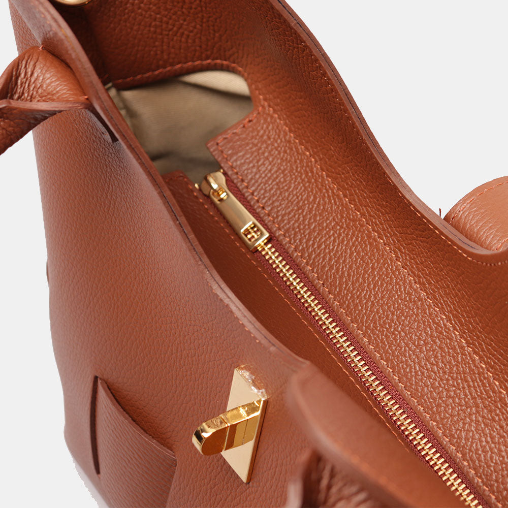 Borsa Donna a Mano con Tracolla VIAVERDI in Pelle Marrone Made in Italy linea Artimino