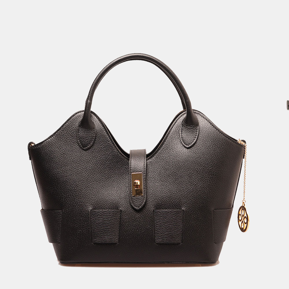 Borsa Donna a Mano con Tracolla VIAVERDI in Pelle Nera Made in Italy linea Artimino