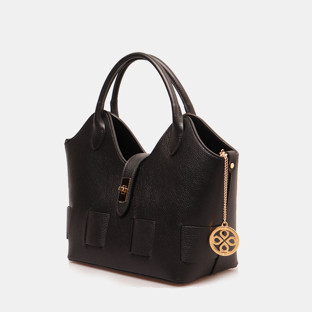 Borsa Donna a Mano con Tracolla VIAVERDI in Pelle Nera Made in Italy linea Artimino