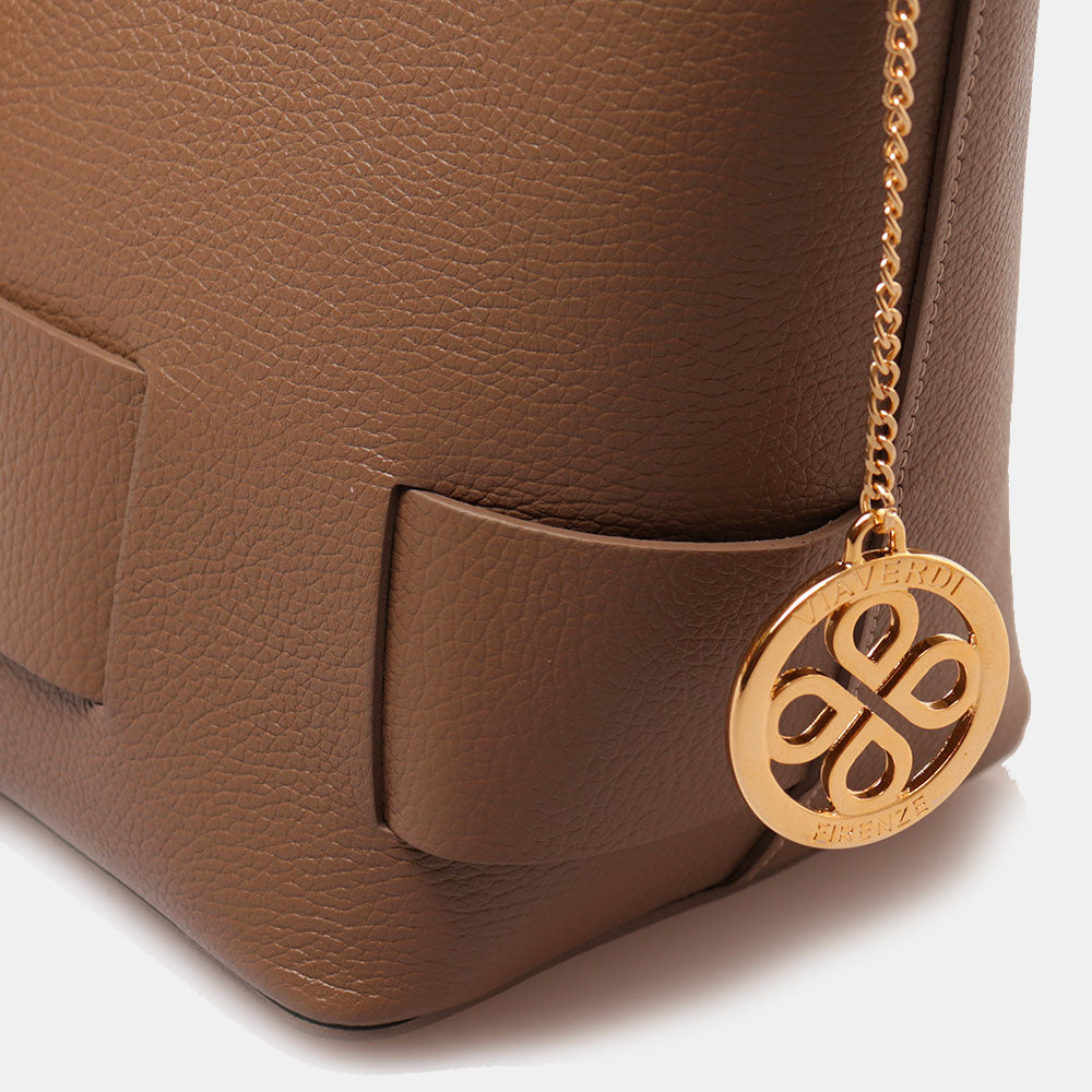 Borsa Donna a Mano con Tracolla VIAVERDI in Pelle Taupe Made in Italy linea Artimino